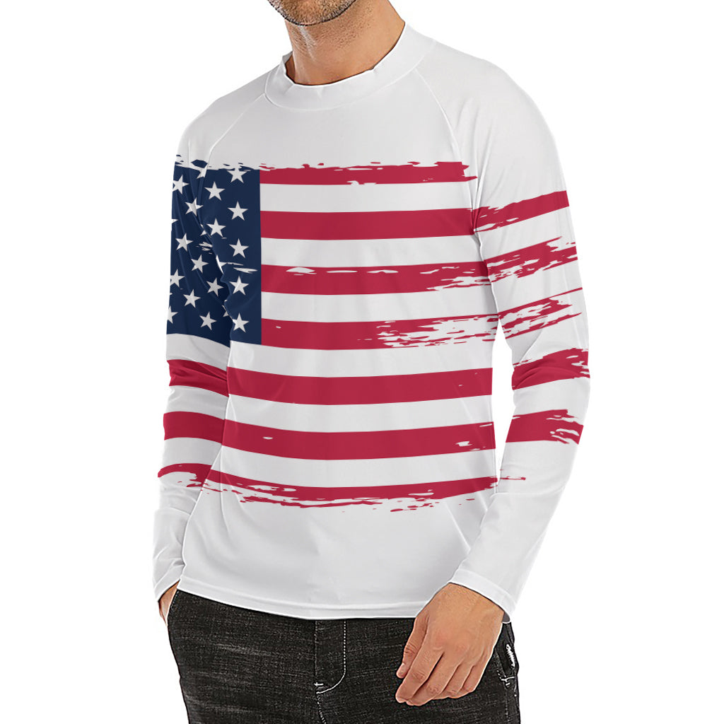 Grunge Flag Of USA Print Men's Long Sleeve Rash Guard