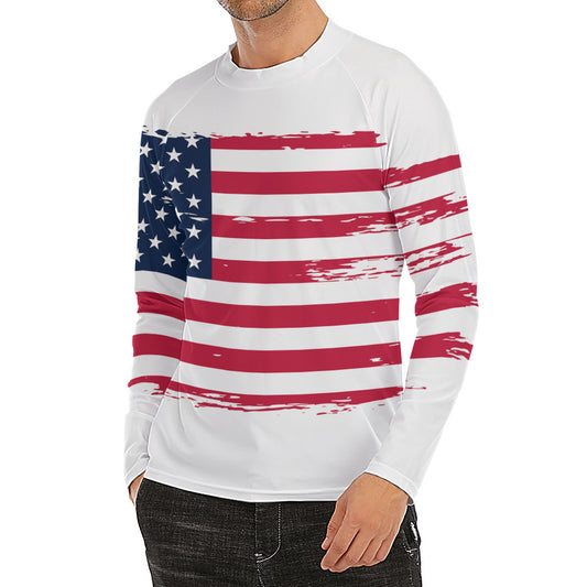 Grunge Flag Of USA Print Men's Long Sleeve Rash Guard
