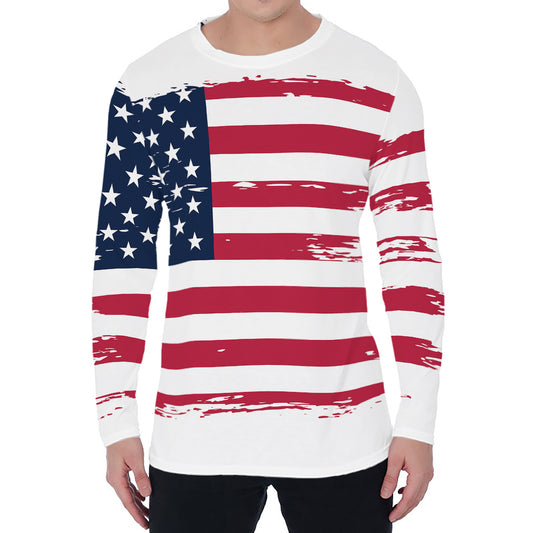 Grunge Flag Of USA Print Men's Long Sleeve T-Shirt