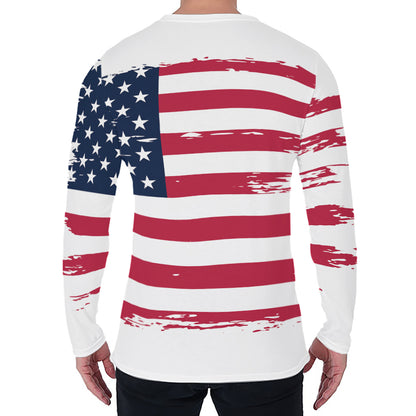 Grunge Flag Of USA Print Men's Long Sleeve T-Shirt
