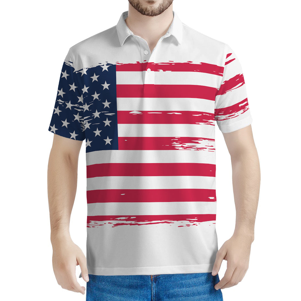 Grunge Flag Of USA Print Men's Polo Shirt