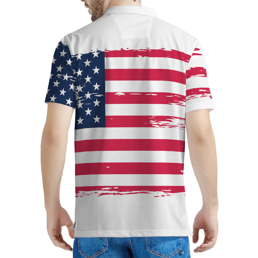 Grunge Flag Of USA Print Men's Polo Shirt