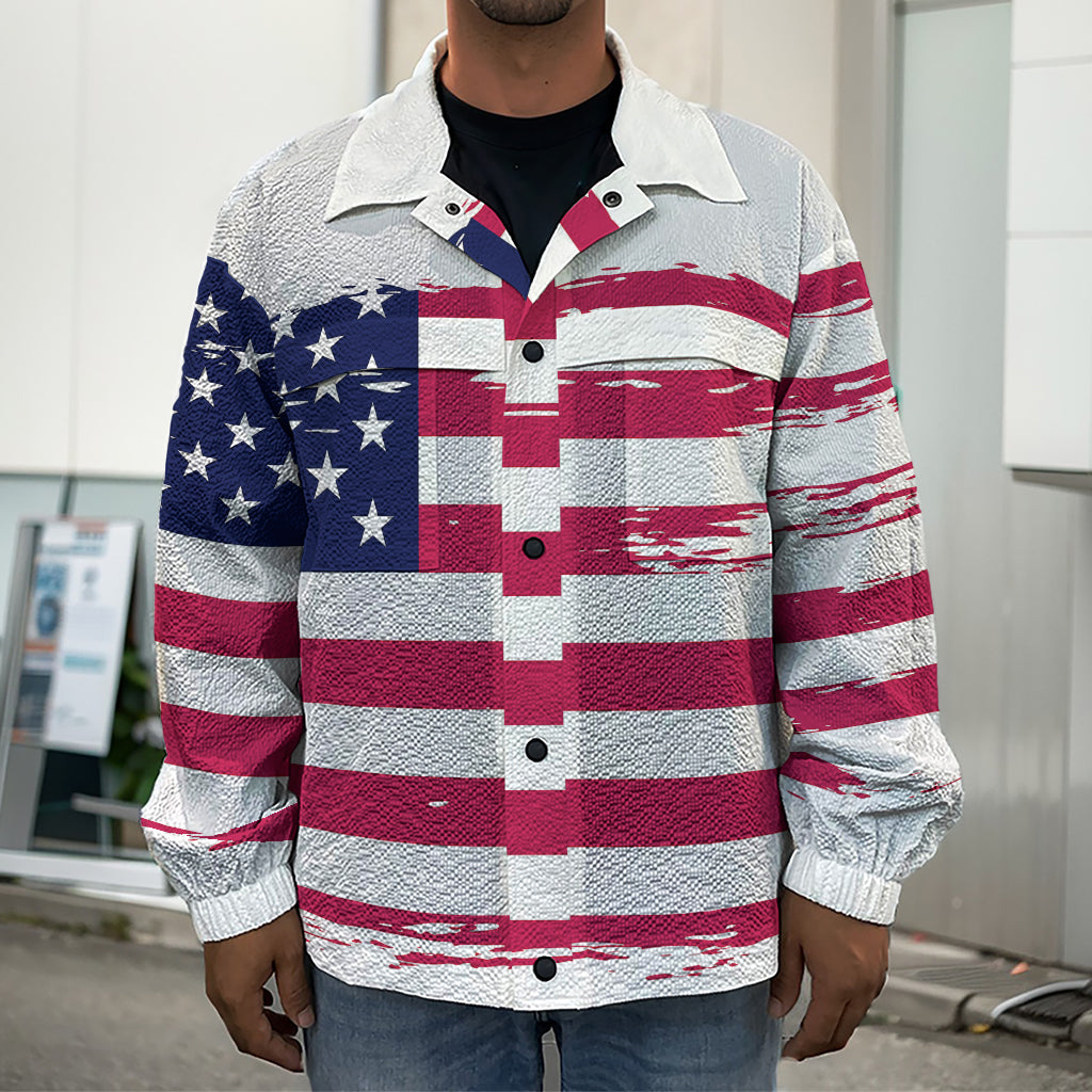 Grunge Flag Of USA Print Men's Shirt Jacket