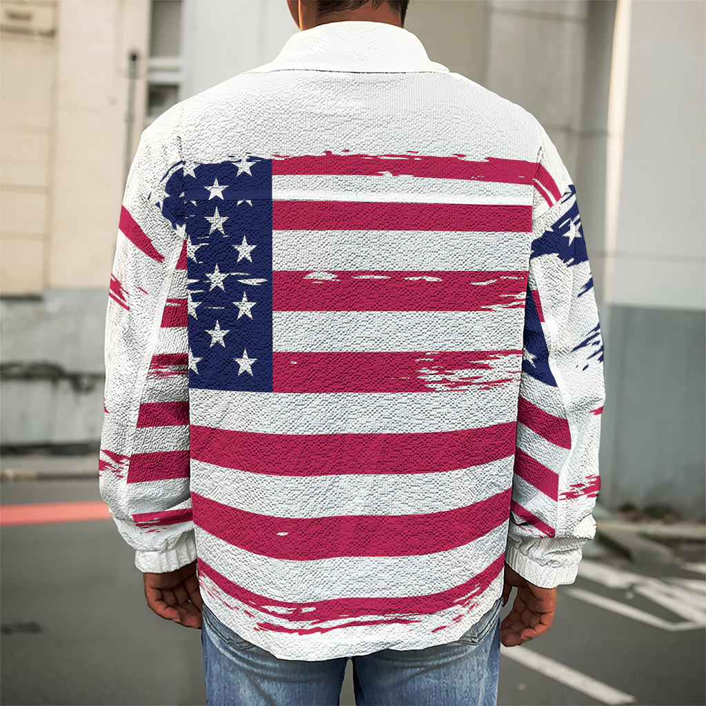 Grunge Flag Of USA Print Men's Shirt Jacket