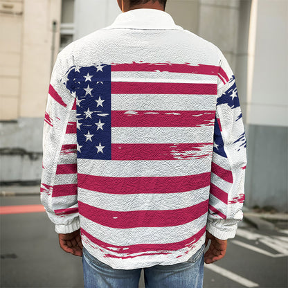 Grunge Flag Of USA Print Men's Shirt Jacket