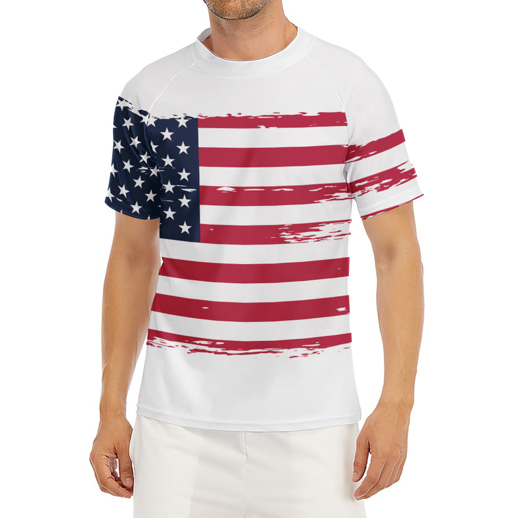Grunge Flag Of USA Print Men's Short Sleeve Rash Guard