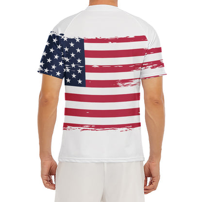 Grunge Flag Of USA Print Men's Short Sleeve Rash Guard