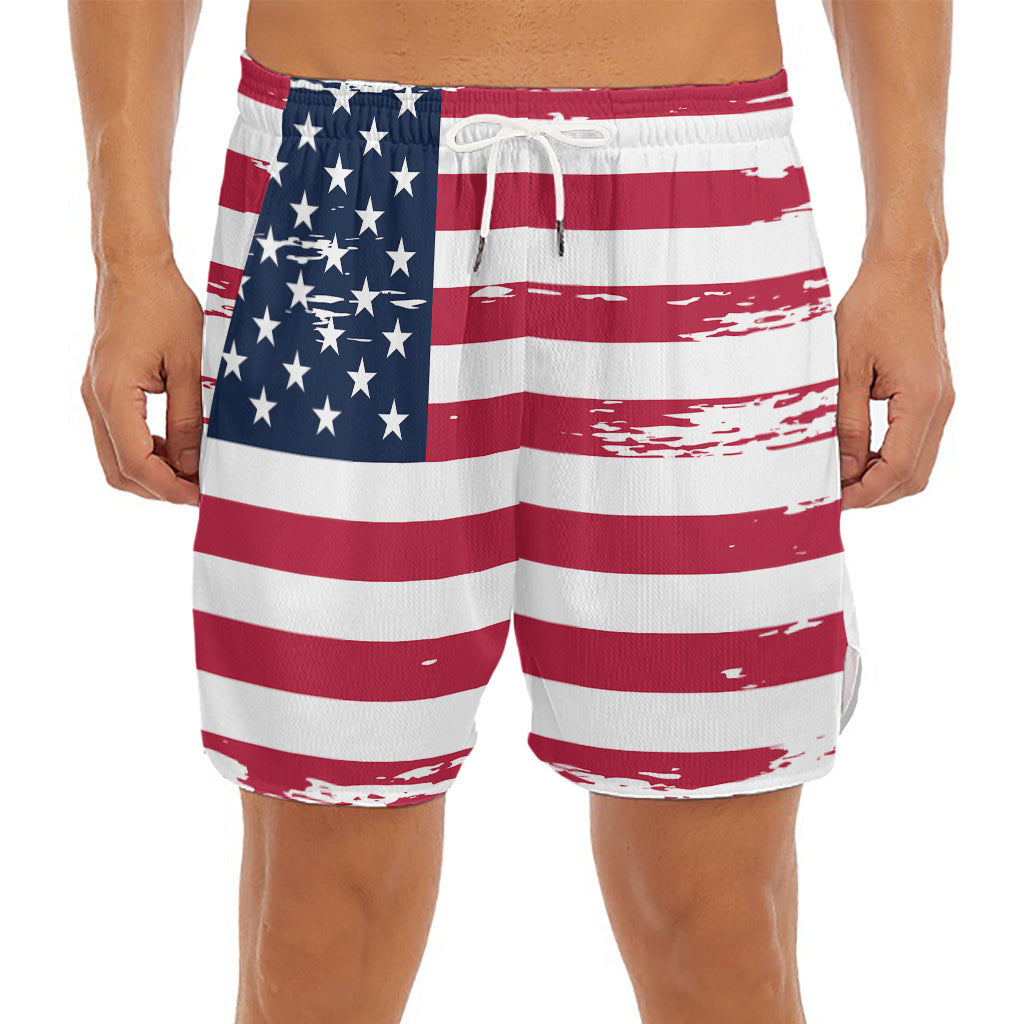 Grunge Flag Of USA Print Men's Split Running Shorts