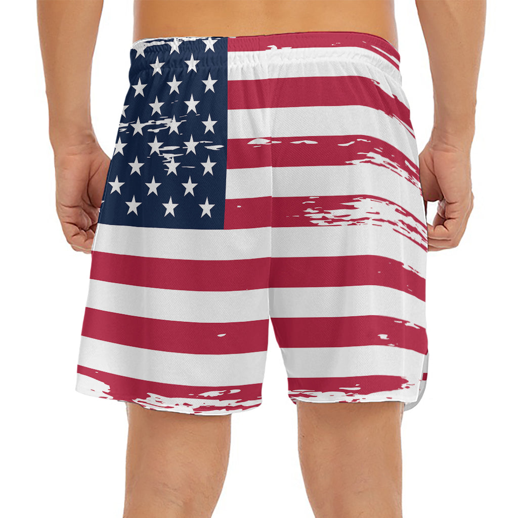 Grunge Flag Of USA Print Men's Split Running Shorts