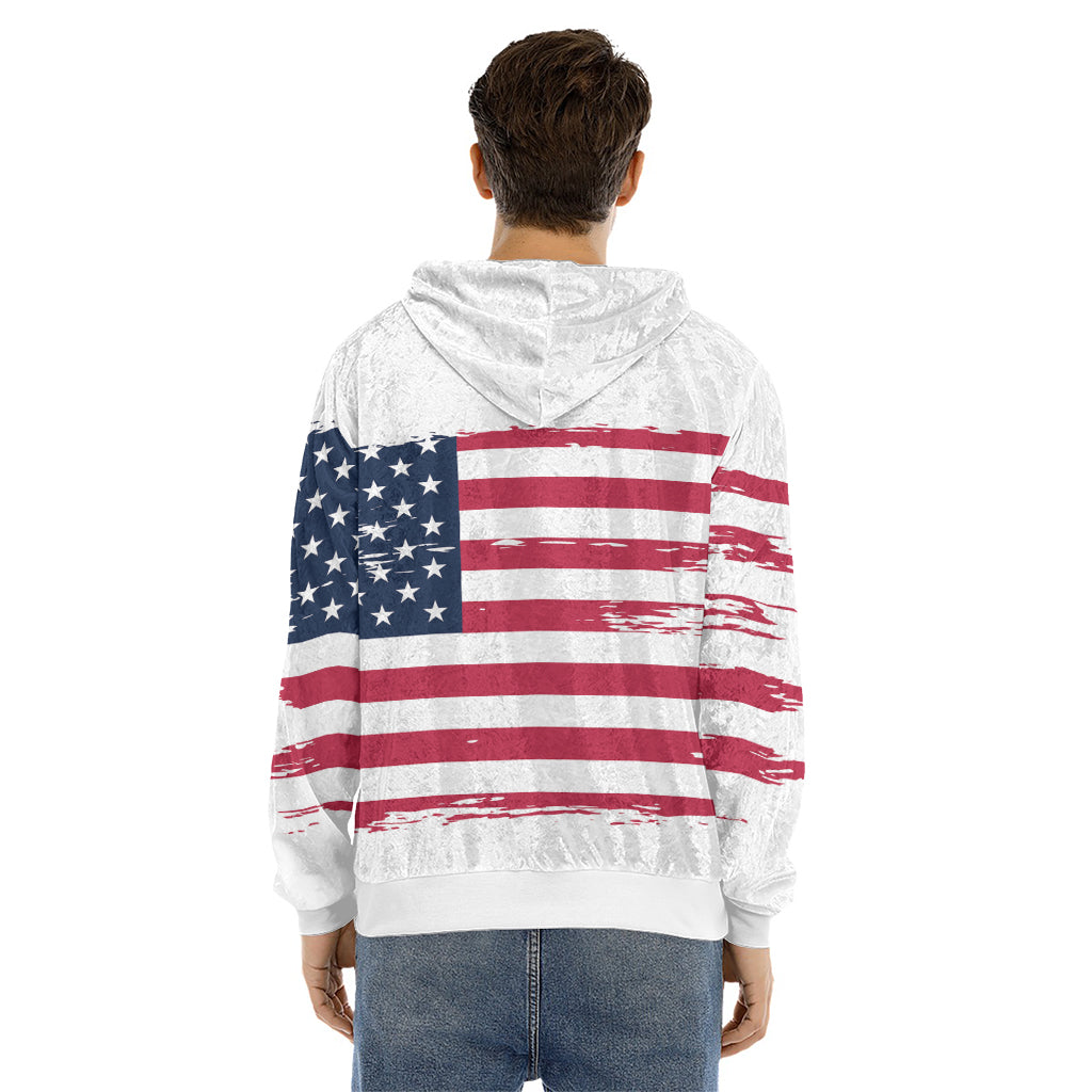 Grunge Flag Of USA Print Men's Velvet Pullover Hoodie