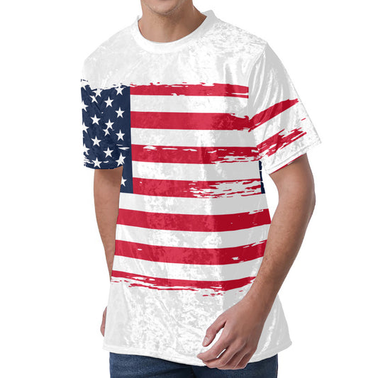 Grunge Flag Of USA Print Men's Velvet T-Shirt