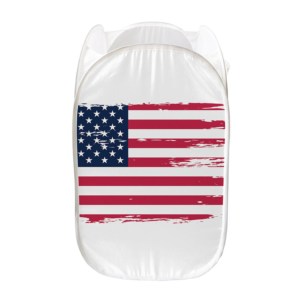 Grunge Flag Of USA Print Mesh Laundry Hamper