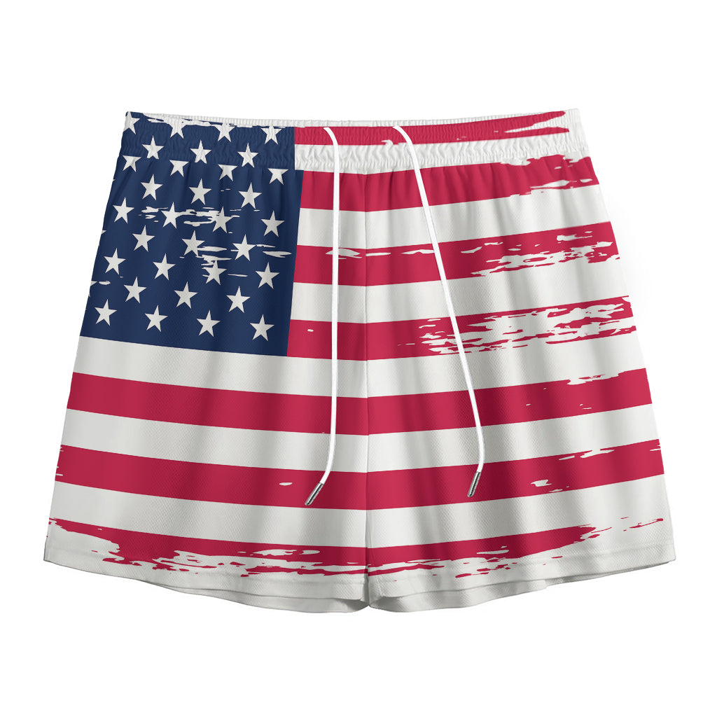 Grunge Flag Of USA Print Mesh Shorts