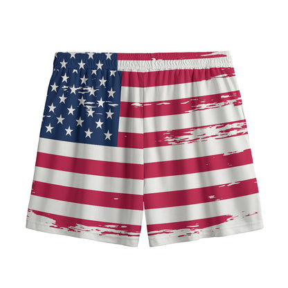 Grunge Flag Of USA Print Mesh Shorts