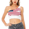 Grunge Flag Of USA Print One Shoulder Crop Top