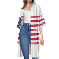 Grunge Flag Of USA Print Open Front Beach Cover Up
