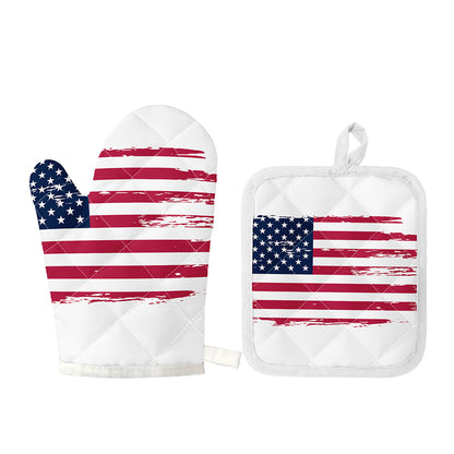 Grunge Flag Of USA Print Oven Mitt And Pot Holder Set