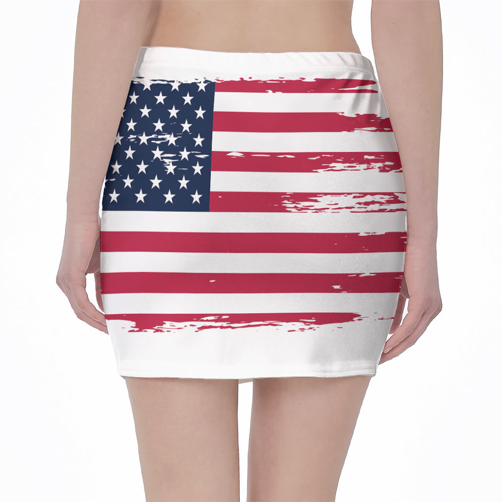Grunge Flag Of USA Print Pencil Mini Skirt
