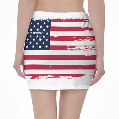 Grunge Flag Of USA Print Pencil Mini Skirt