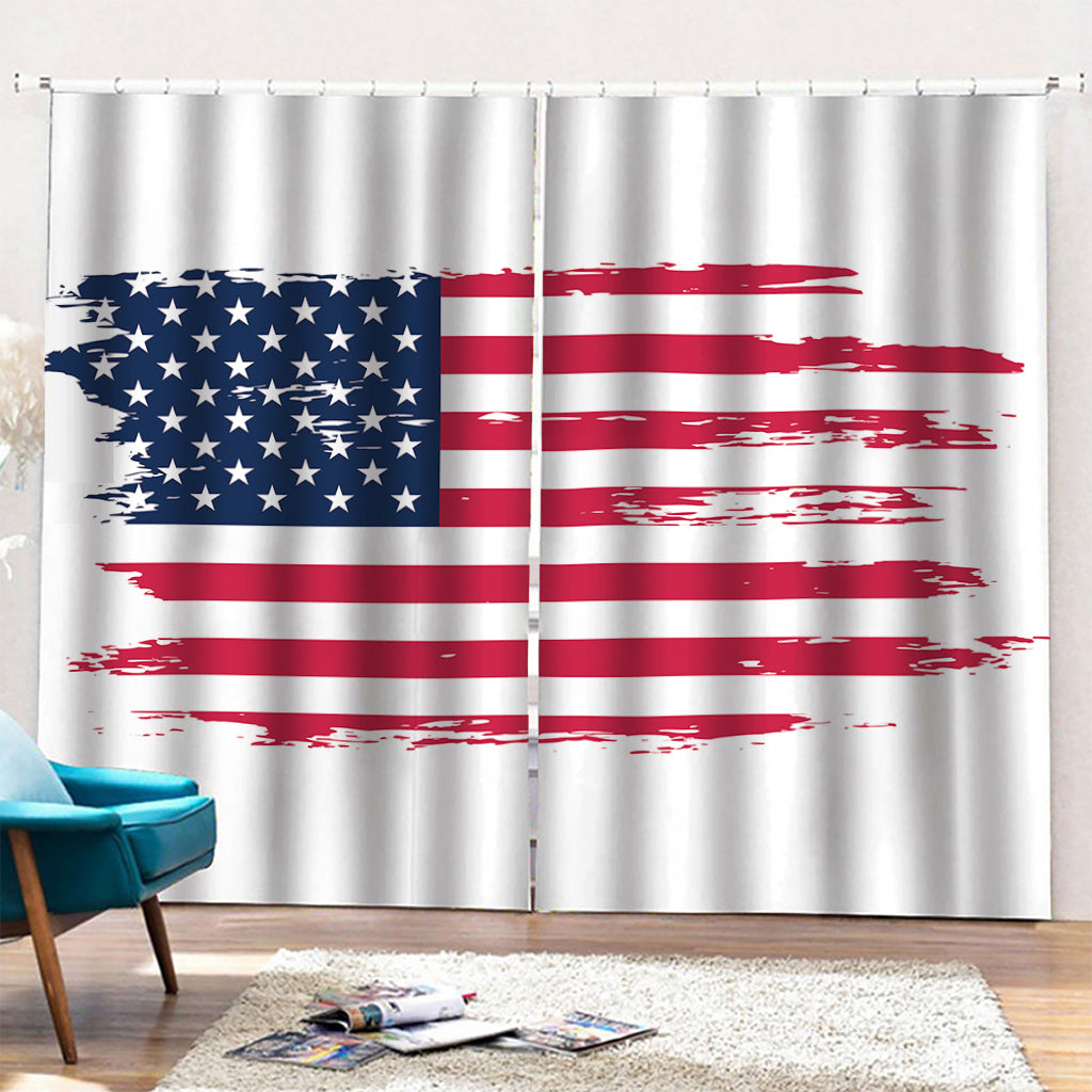Grunge Flag Of USA Print Pencil Pleat Curtains