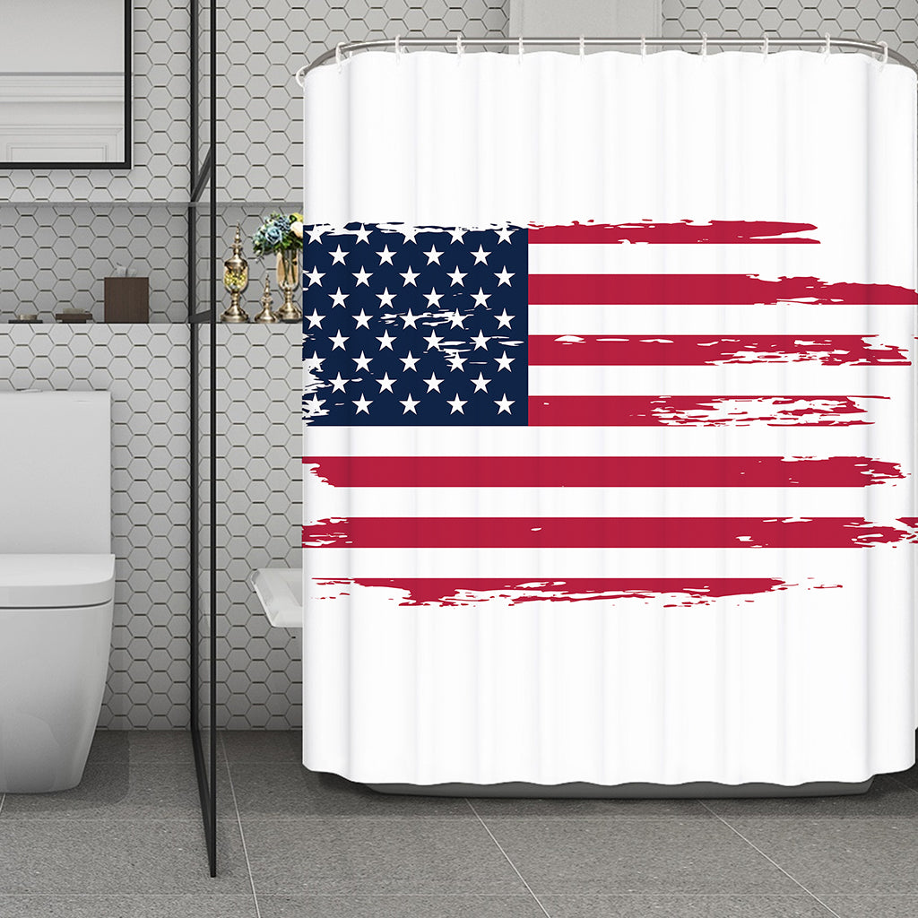 Grunge Flag Of USA Print Polyester Shower Curtain