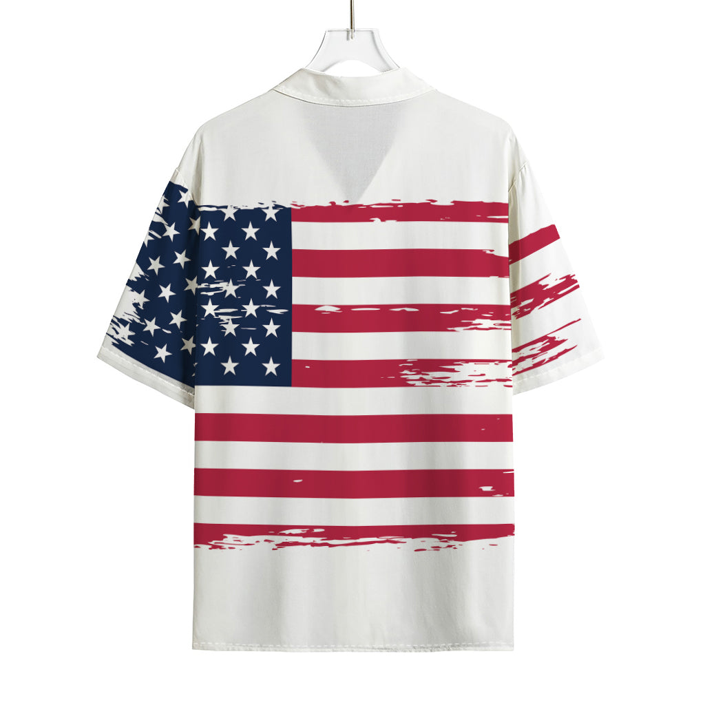 Grunge Flag Of USA Print Rayon Hawaiian Shirt