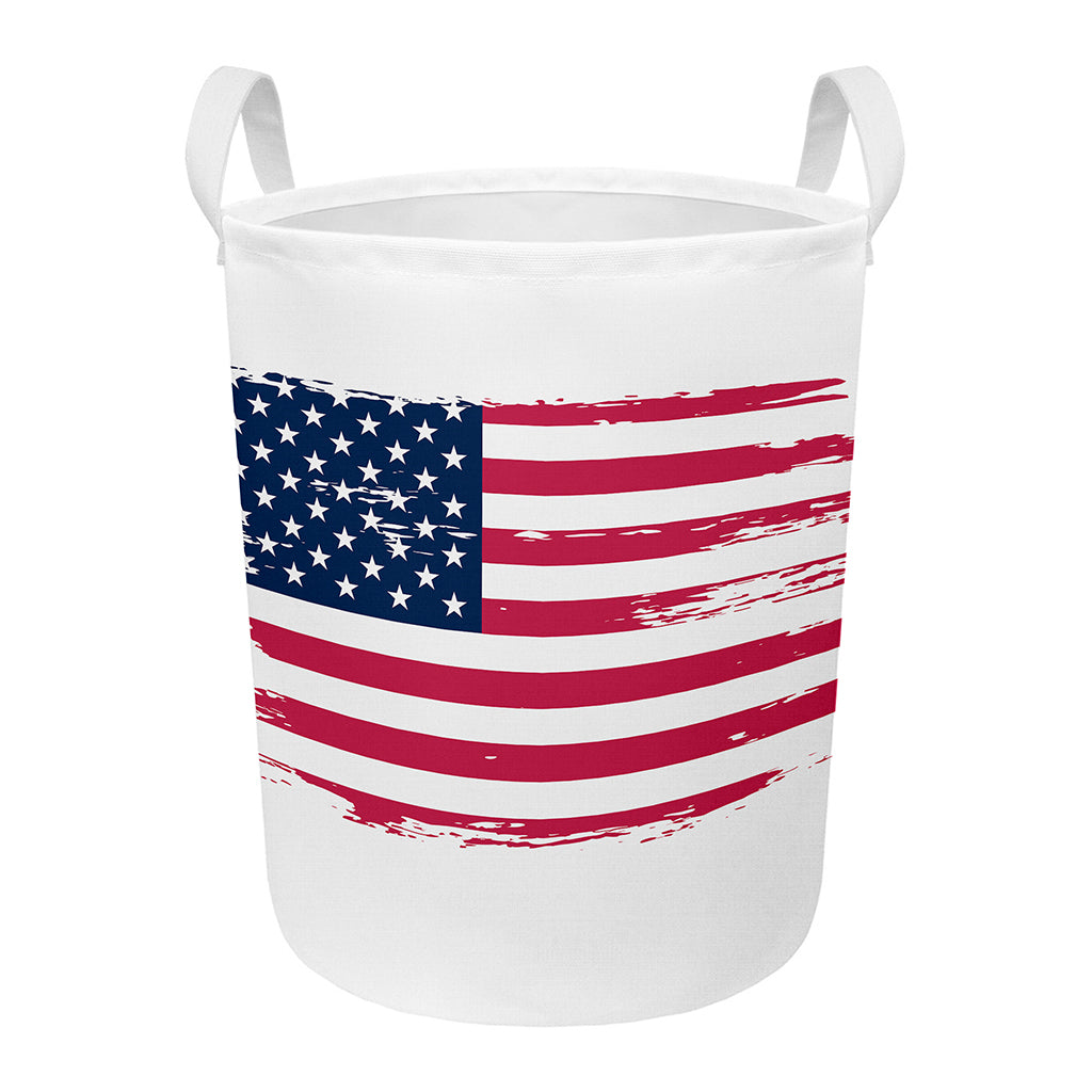 Grunge Flag Of USA Print Round Laundry Basket