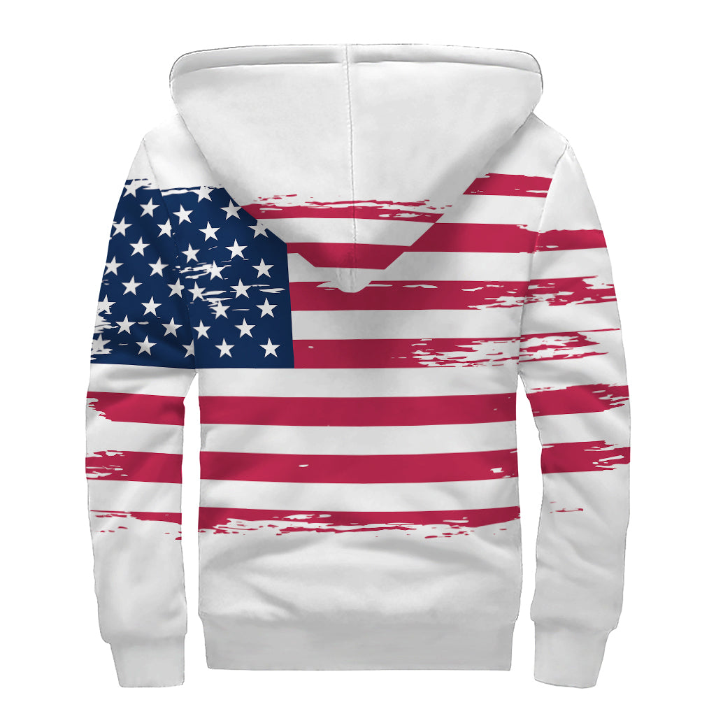 Grunge Flag Of USA Print Sherpa Lined Zip Up Hoodie