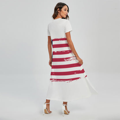 Grunge Flag Of USA Print Short Sleeve Maxi Dress