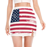 Grunge Flag Of USA Print Side Slit Mini Skirt