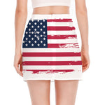 Grunge Flag Of USA Print Side Slit Mini Skirt