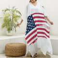Grunge Flag Of USA Print Silk V-Neck Kaftan Dress