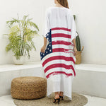 Grunge Flag Of USA Print Silk V-Neck Kaftan Dress