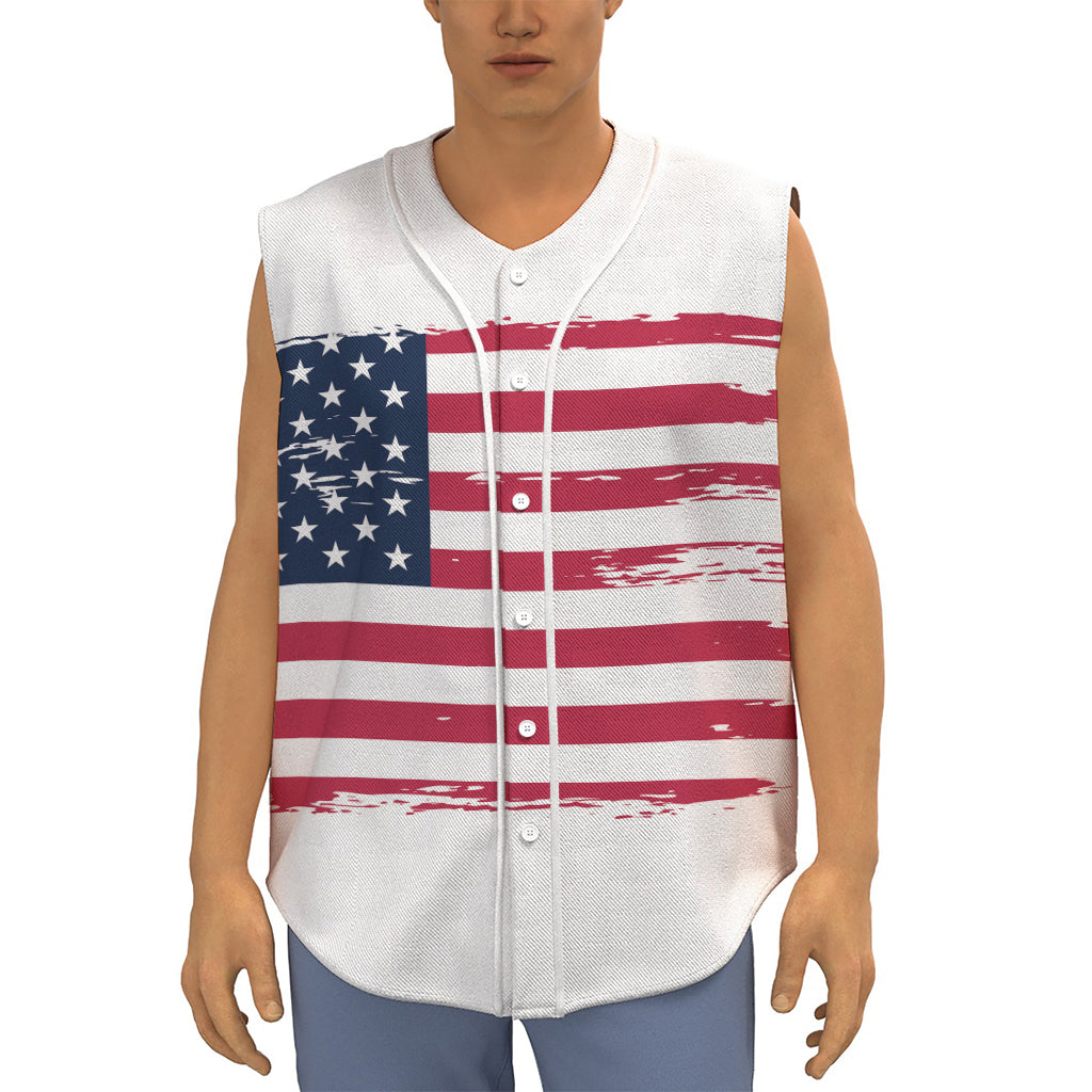 Grunge Flag Of USA Print Sleeveless Baseball Jersey