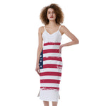 Grunge Flag Of USA Print Slim Fit Midi Cami Dress