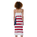 Grunge Flag Of USA Print Slim Fit Midi Cami Dress