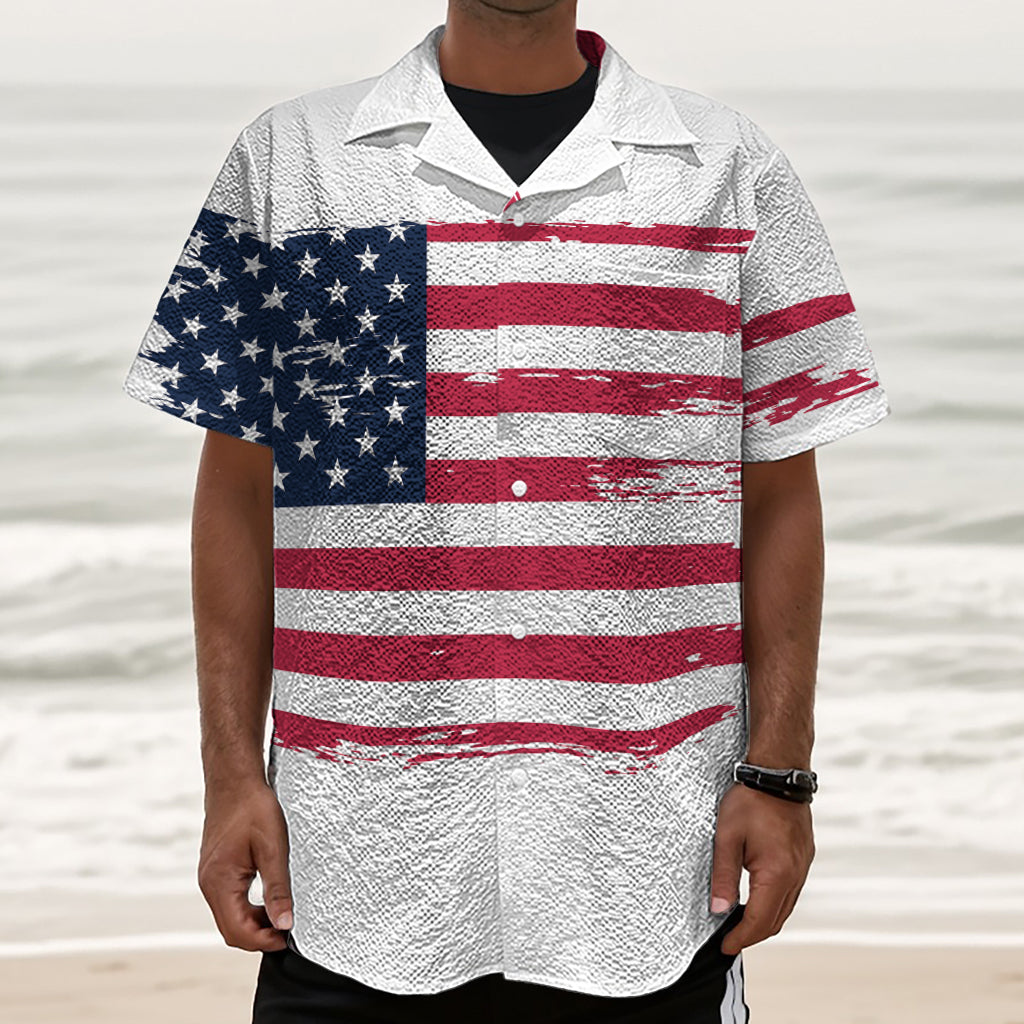 Grunge Flag Of USA Print Textured Short Sleeve Shirt