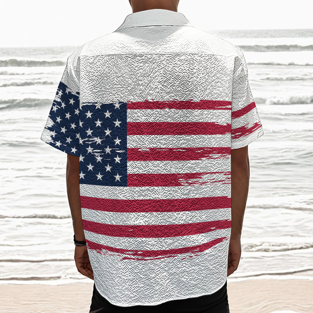 Grunge Flag Of USA Print Textured Short Sleeve Shirt