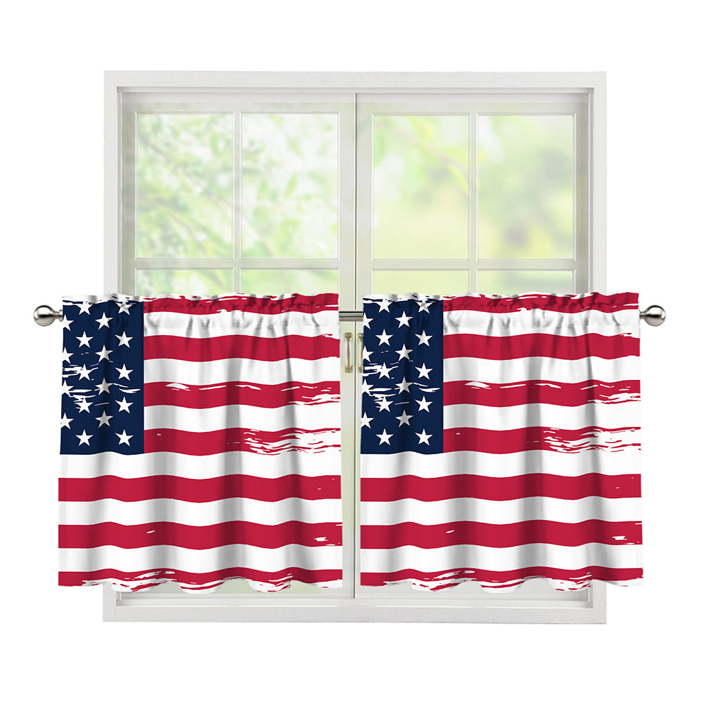 Grunge Flag Of USA Print Tier Curtains