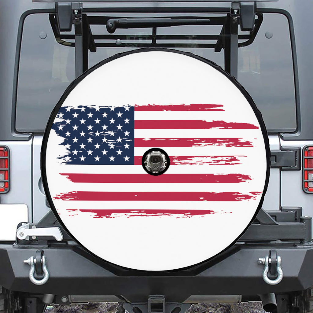 Grunge Flag Of USA Print Tire Cover With Camera Hole