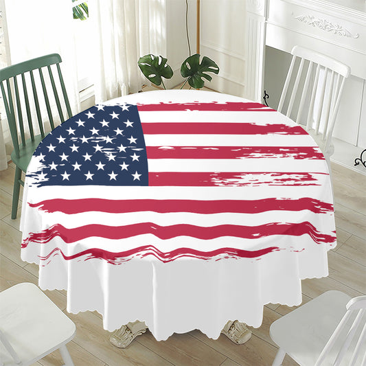 Grunge Flag Of USA Print Waterproof Round Tablecloth