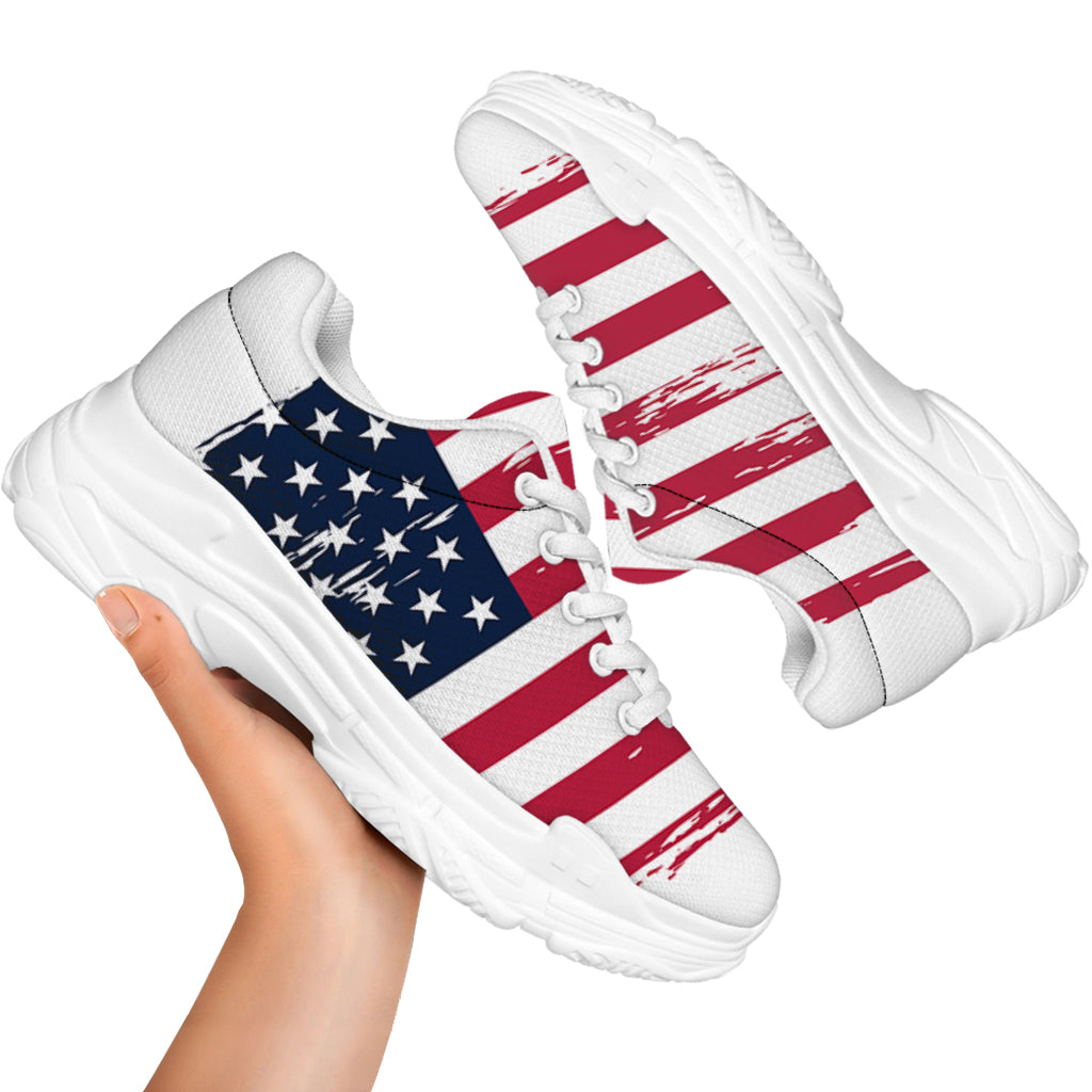 Grunge Flag Of USA Print White Chunky Shoes