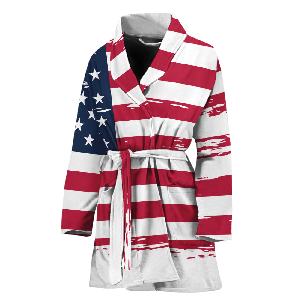 Grunge Flag Of USA Print Women's Bathrobe