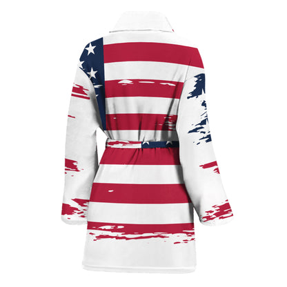 Grunge Flag Of USA Print Women's Bathrobe