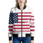 Grunge Flag Of USA Print Women's Bomber Jacket