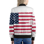 Grunge Flag Of USA Print Women's Bomber Jacket