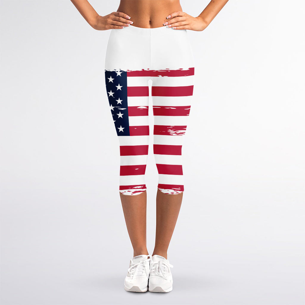 Grunge Flag Of USA Print Women's Capri Leggings