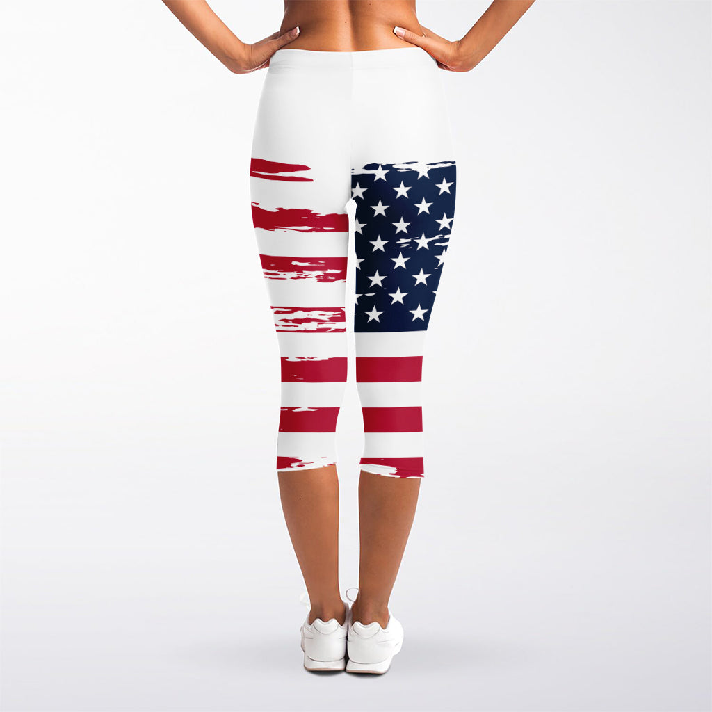 Grunge Flag Of USA Print Women's Capri Leggings