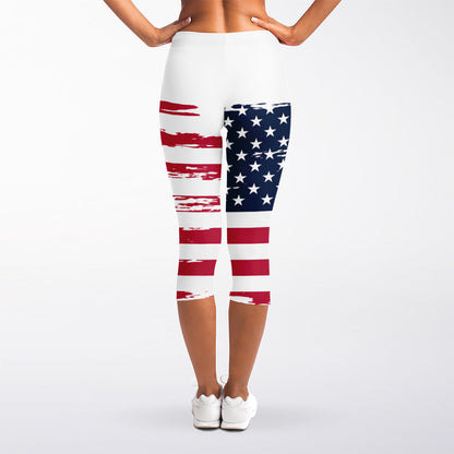 Grunge Flag Of USA Print Women's Capri Leggings