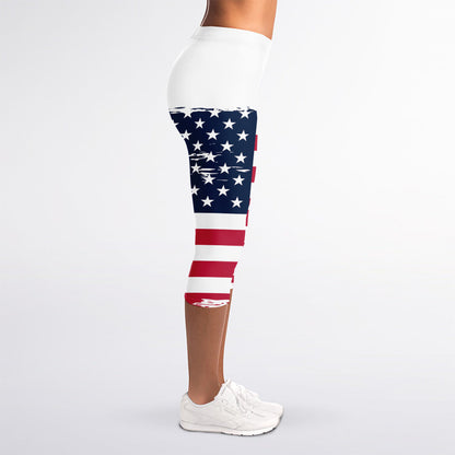 Grunge Flag Of USA Print Women's Capri Leggings